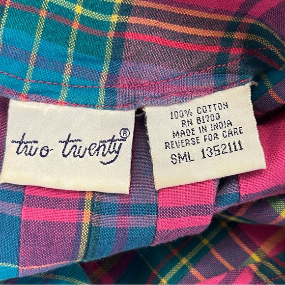 Vintage 90s Pleated Plaid Midi Dress Short Sleeves High Low Pink Blue - Picture 11 of 12